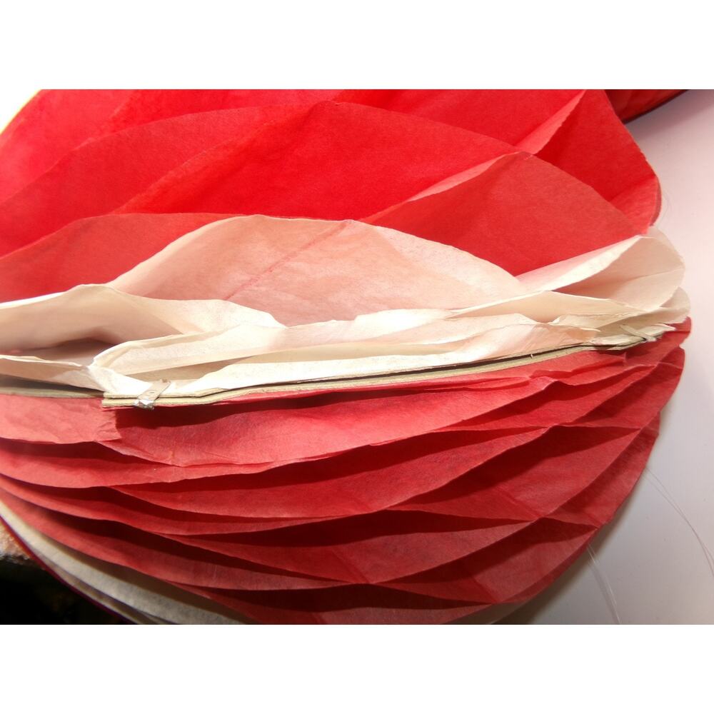 3 Vintage Large Valentine Christmas Red Red White Honeycomb Tissue Paper Balls - Picture 3 of 14